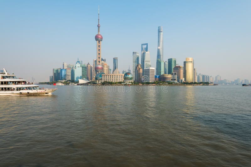 Pudong Skyline, Shanghai - China. Shanghai, China - Oct 11,2015: The Huangpu river and the skyline of Pudong business district in Shanghai, China stock photography Pudong Skyline, Shanghai - China. Shanghai, China - Oct 11,2015: The Huangpu river and the skyline of Pudong business district in Shanghai, China stock photography