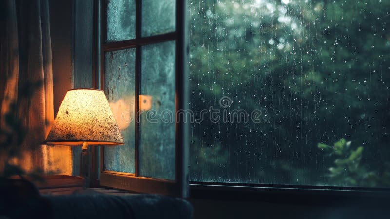 Pudră compactă acoperită cu ferestre acoperite cu apă, creând un vibe de seren moale. stock illustration