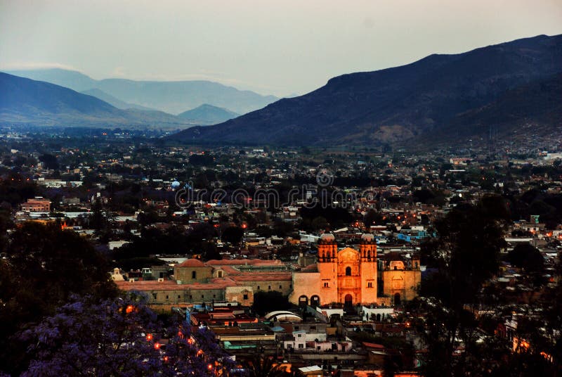 Aerial view of Puebla, Mexico at sunset. Mountains at the background