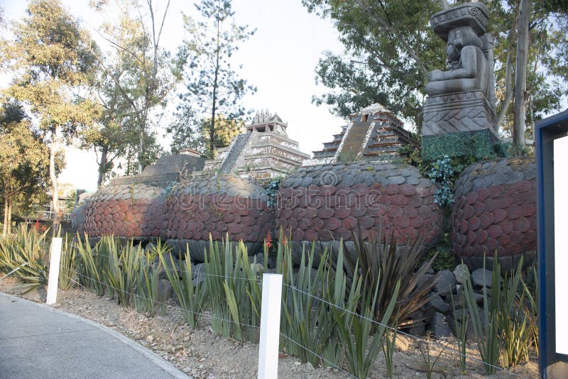 Puebla Mexico Park with feathered serpent and pyramids supporting the culture royalty free stock photos Puebla Mexico Park with feathered serpent and pyramids supporting the culture royalty free stock photos