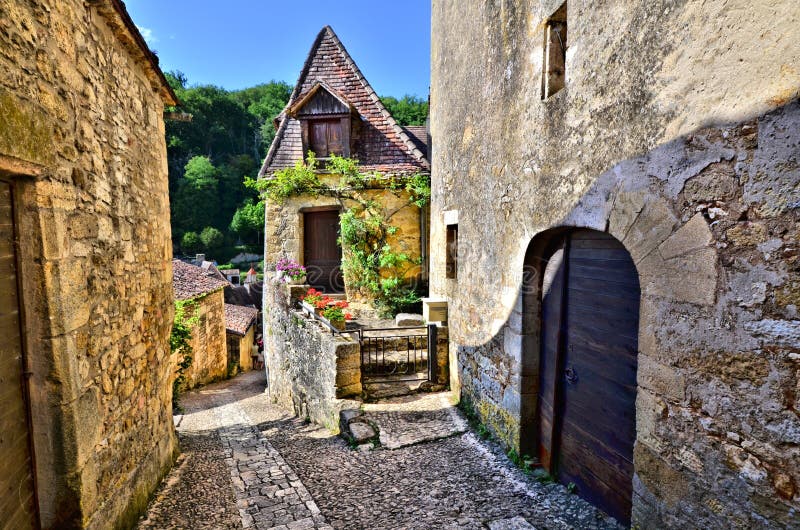 Quaint lane in the beautiful Dordogne village of Beynac, France. Quaint lane in the beautiful Dordogne village of Beynac, France