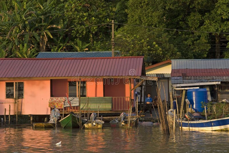 Pueblo pesquero, Kampung Salak, Borneo, Sarawak, Malasia