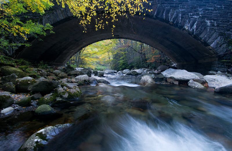 Old stone bridge over river in the Great Smoky Mountains. Old stone bridge over river in the Great Smoky Mountains