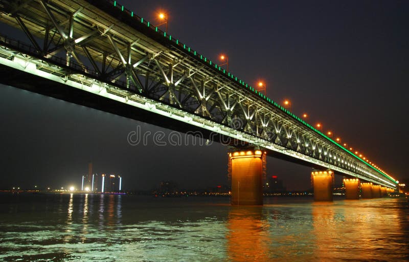 Puente del río de Yangtze en la noche