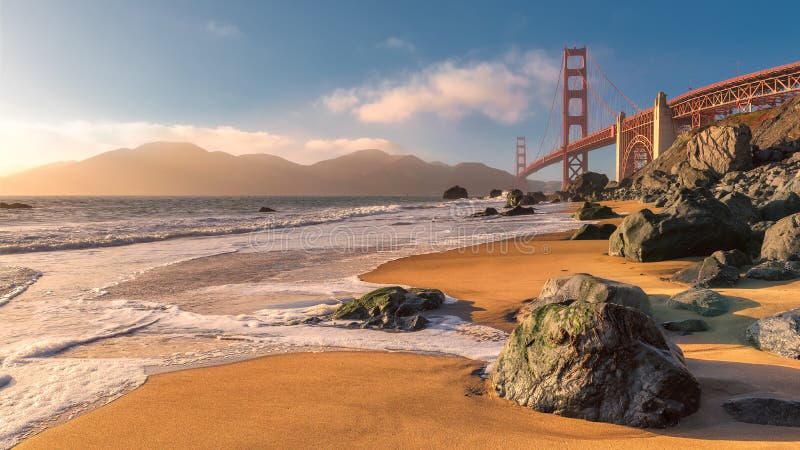 Puente Golden Gate en San Francisco en la puesta del sol