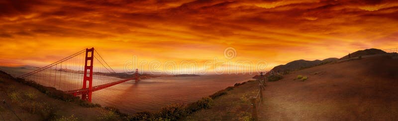 Puente Golden Gate, San Francisco, California en la puesta del sol