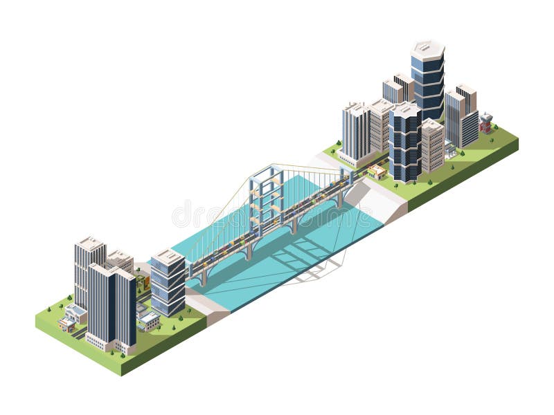 Puente que conecta dos partes de ciudad ilustración vectorial isométrica ilustración del vector Puente que conecta dos partes de ciudad ilustración vectorial isométrica ilustración del vector