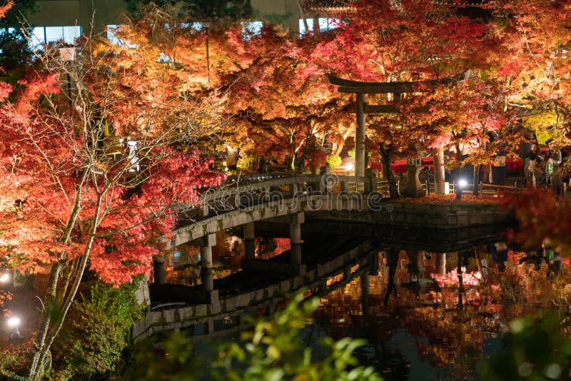 Puente y puerta japoneses del torii en otoño imágenes de archivo libres de regalías Puente y puerta japoneses del torii en otoño imágenes de archivo libres de regalías