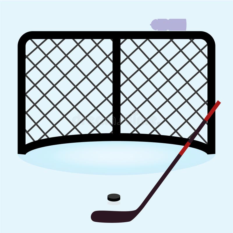 Ice hockey net gate with hockey stick and puck. Ice hockey net gate with hockey stick and puck