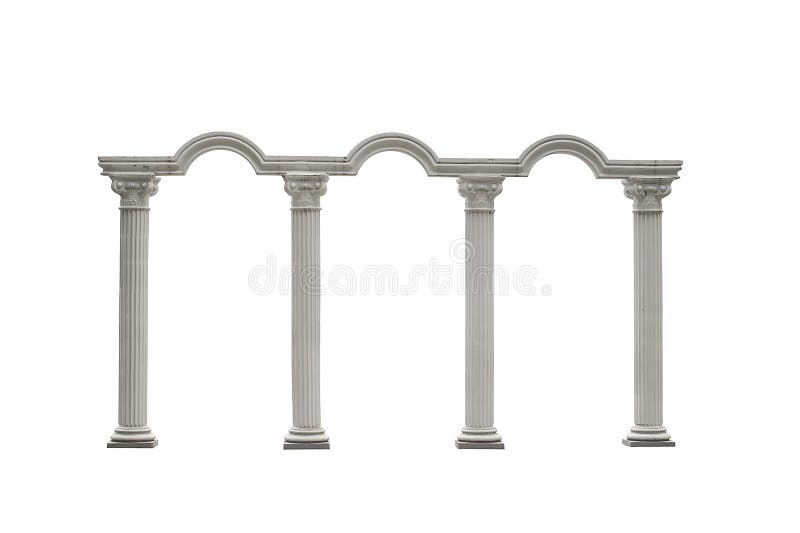Puerta romana de las columnas aislada en blanco con la trayectoria de recortes