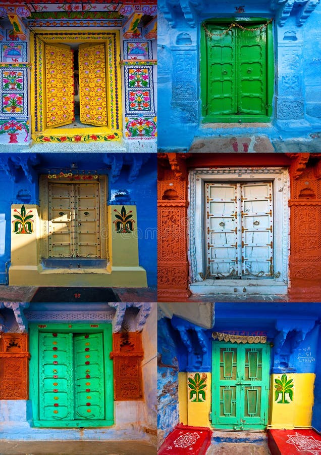 Puertas coloreadas en el jodphur, Rajasthán, la India fotos de archivo libres de regalías Puertas coloreadas en el jodphur, Rajasthán, la India fotos de archivo libres de regalías