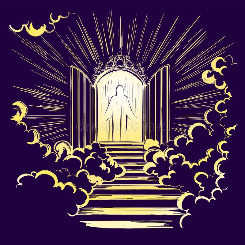 Puertas del paraíso, entrada a la ciudad divina, encontrando con a dios, símbolo del vector dibujado mano del cristianismo libre illustration Puertas del paraíso, entrada a la ciudad divina, encontrando con a dios, símbolo del vector dibujado mano del cristianismo libre illustration