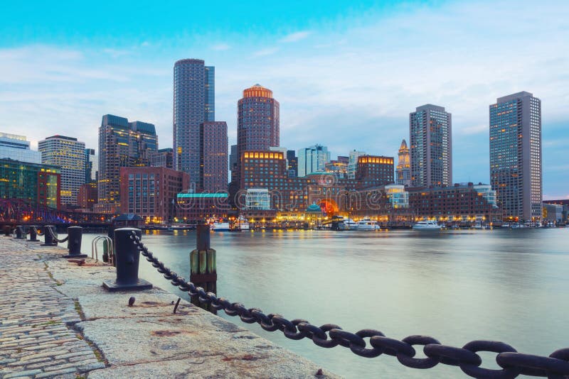 Boston Harbor and Financial District at sunset. Boston- Massachusetts, USA. Boston Harbor and Financial District at sunset. Boston- Massachusetts, USA