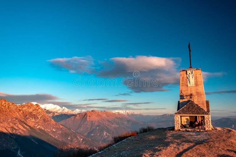 Sunset at the Cuarnan peak, Friuli-Venezia Giulia Region, in a freezing winter day. Sunset at the Cuarnan peak, Friuli-Venezia Giulia Region, in a freezing winter day