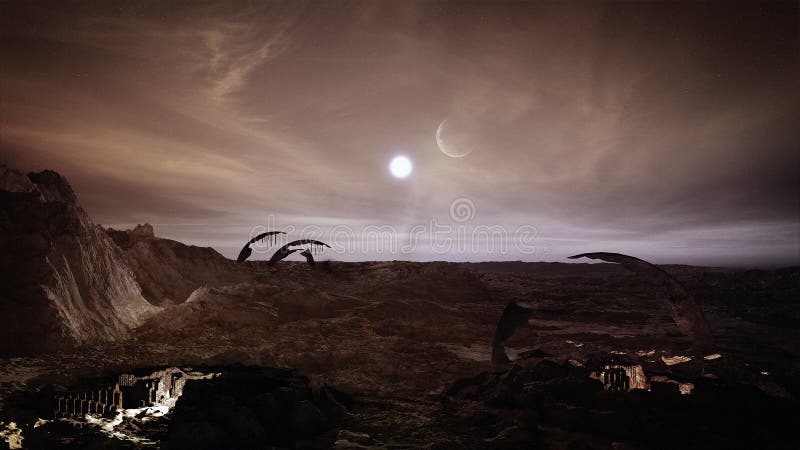 Puesta del sol de Marte stock de ilustración Puesta del sol de Marte stock de ilustración