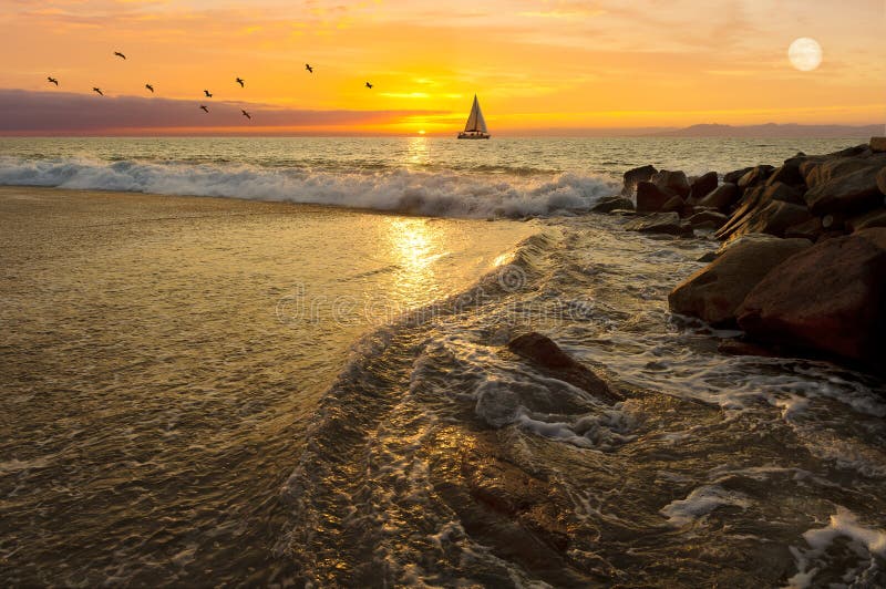 Puesta del sol del velero imagen de archivo. Imagen de espiritual