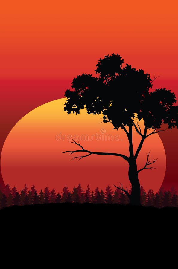 Puesta del sol hermosa, paisaje de los ejemplos del vector stock de ilustración Puesta del sol hermosa, paisaje de los ejemplos del vector stock de ilustración