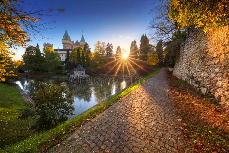 Magical sunset over castle Bojnice in Slovakia. Magical sunset over castle Bojnice in Slovakia