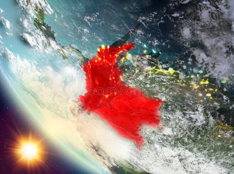 Puesta Del Sol Sobre Colombia En La Tierra Stock de ilustración
