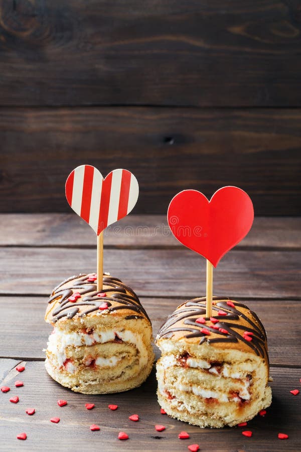 Puff Pastry with Cream. Concept Valentine`s Day Stock Photo Image of