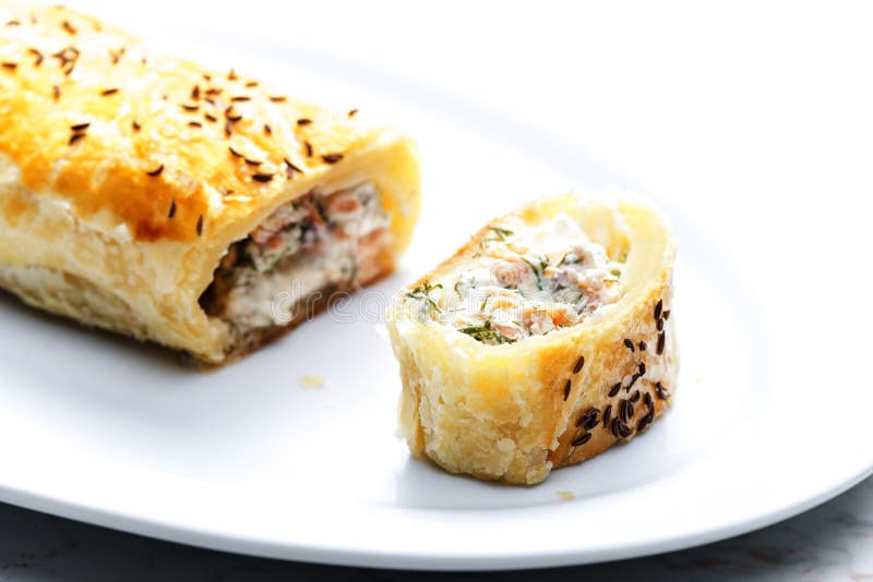 Puff Pastry Filled with Salmon, Dill and Cream Cheese Stock Image Image of salmon, lunch