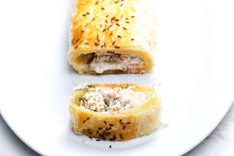 Puff Pastry Filled with Salmon, Dill and Cream Cheese Stock Photo Image of cumin, herbs 274584852