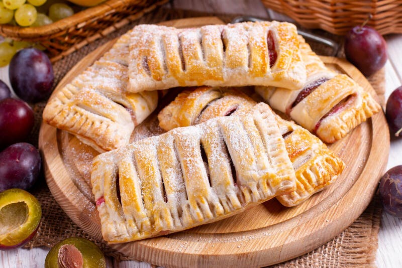 Puff Pastry with Plums for Dessert Stock Photo Image of stack, fried