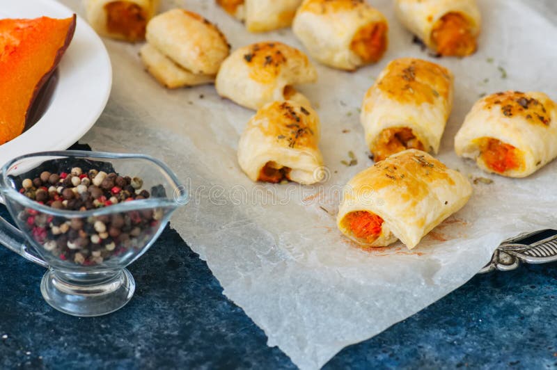Puff Pastry Rolls with Pumpkin and Cheese Filling. Stock Image Image