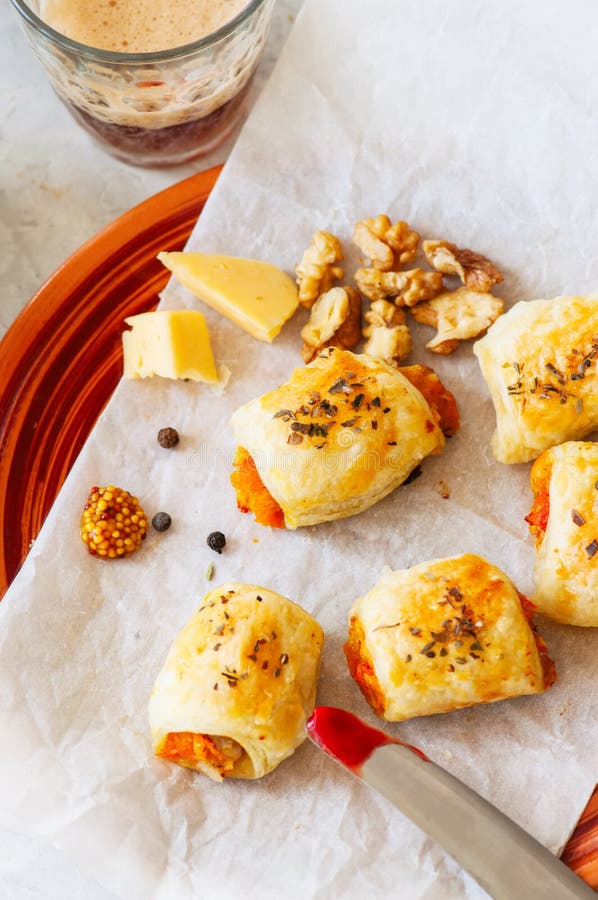 Puff Pastry Rolls with Pumpkin and Cheese Filling Stock Image Image