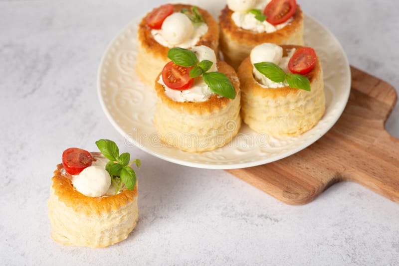 Puff Pastry Volauvents Stuffed with Tomatoes Stock Photo Image of