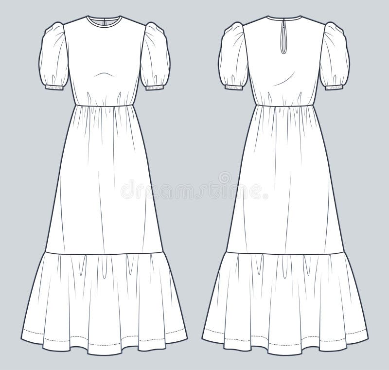 Delphi Layered Maxi Dress  Esboços de design de moda Desenho de moda Moda