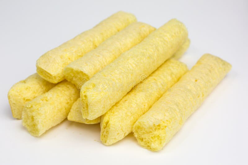 Puffed Corn Rings Cereal Ring Pile Of Crispy Corn Puff Chips Snack Food (Fryums Frymus) Stock