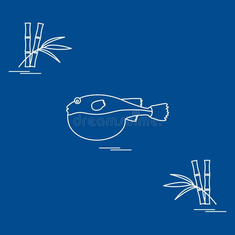 Puffer fish. Bamboo. stock vector. Illustration of wildlife 129385594