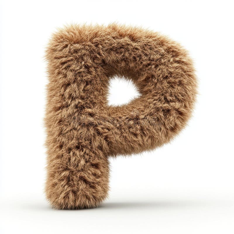 Puffy fur letter P in realistic brown texture in 3D style isolated on white background. Branding, creative typography, design element, visual, ads. Typography texture stock images, royalty-free photos and pictures