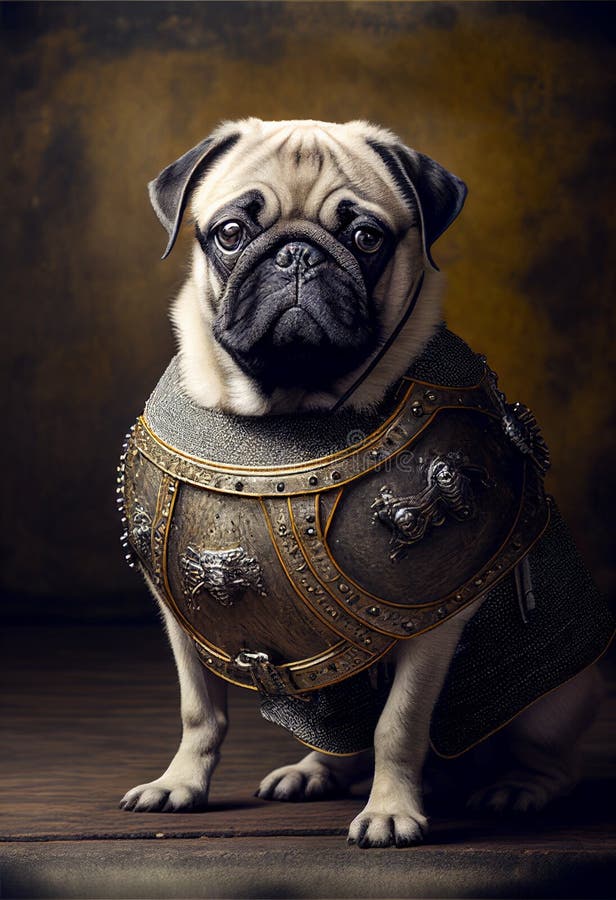 Pug Dog in Knight& X27;s Armor. AI Generated Stock Illustration