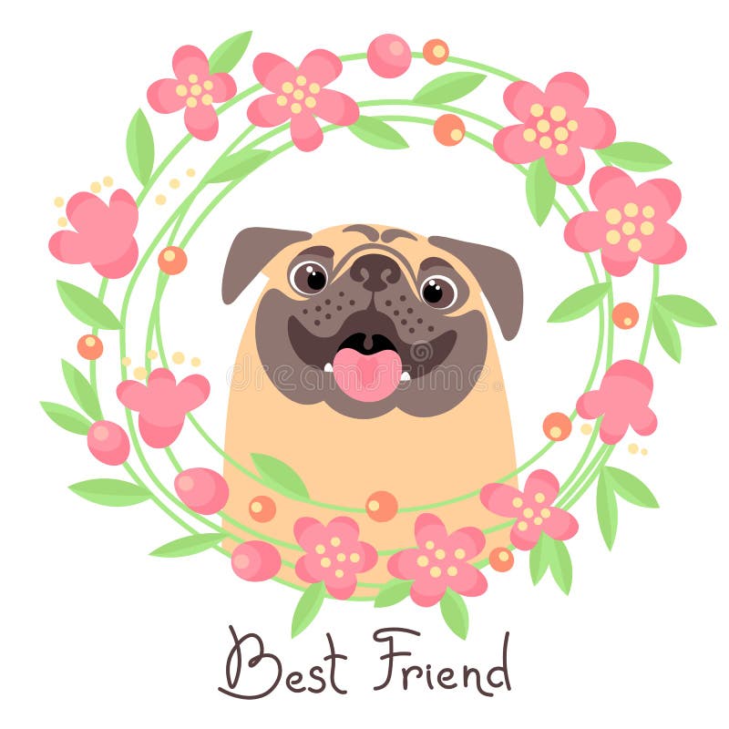Pug feliz E ilustração stock Pug feliz E ilustração stock