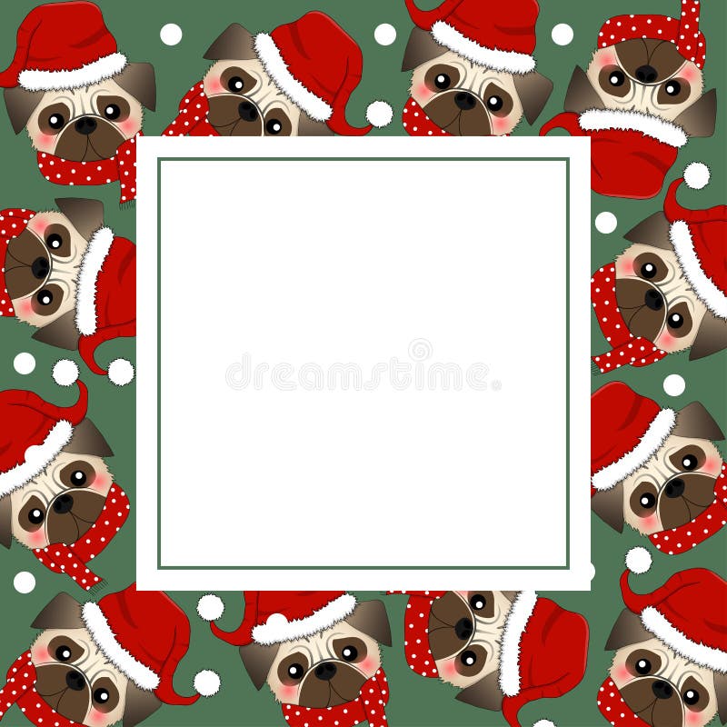 Pug Santa Claus Dog mit rotem Schal auf grüner Fahnen-Karte Auch im corel abgehobenen Betrag stock abbildung Pug Santa Claus Dog mit rotem Schal auf grüner Fahnen-Karte Auch im corel abgehobenen Betrag stock abbildung