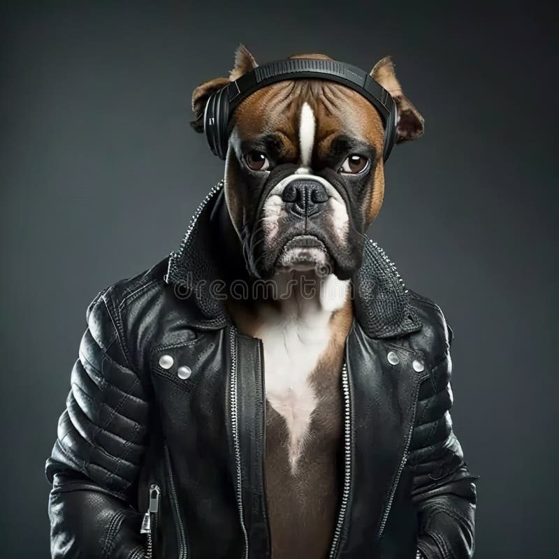 Pugile con giacca nera ascolta ritratti musicali di dj o di rapper animale generico royalty illustrazione gratis