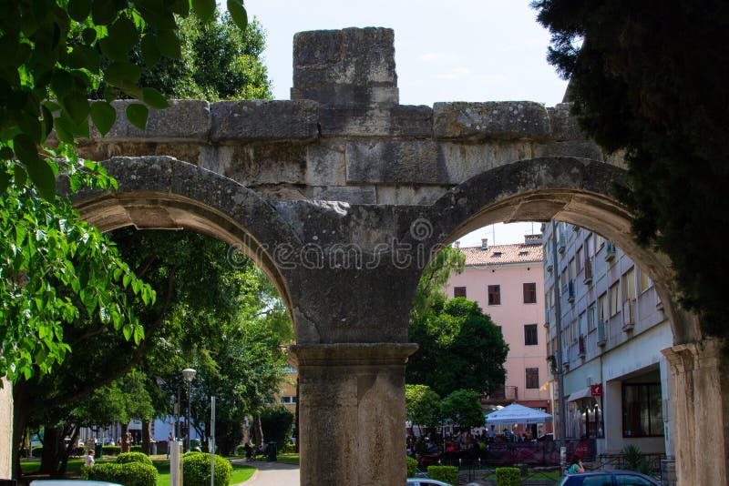 Pula, Croatia; 7/18/2019: Twin Gates also called Porta Gemina or Dvojna vrata in Pula, Croatia