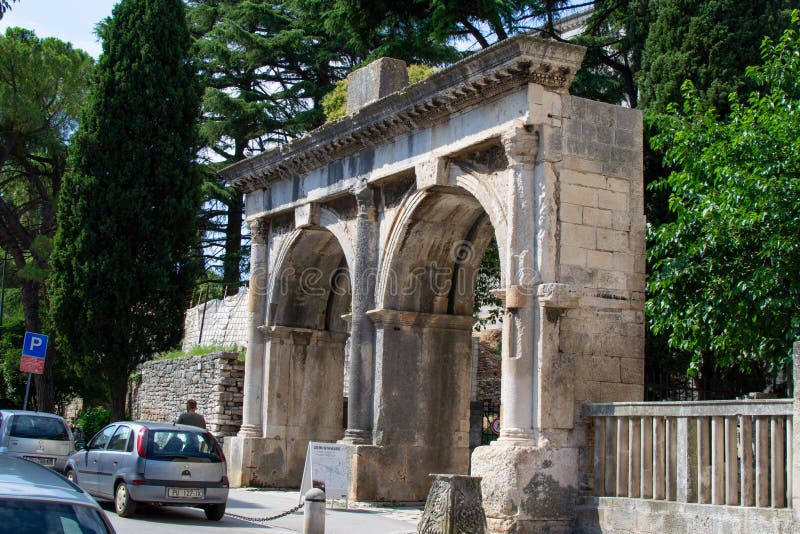 Pula, Croatia; 7/18/2019: Twin Gates also called Porta Gemina or Dvojna vrata in Pula, Croatia