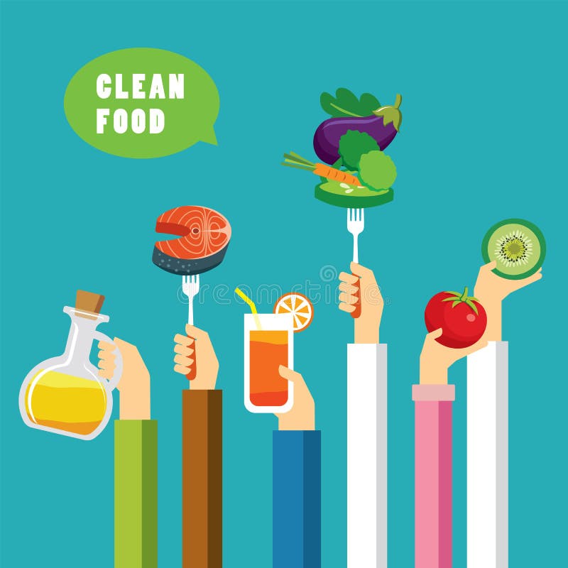 Pulisca la progettazione piana di concetto dell'alimento illustrazione di stock Pulisca la progettazione piana di concetto dell'alimento illustrazione di stock