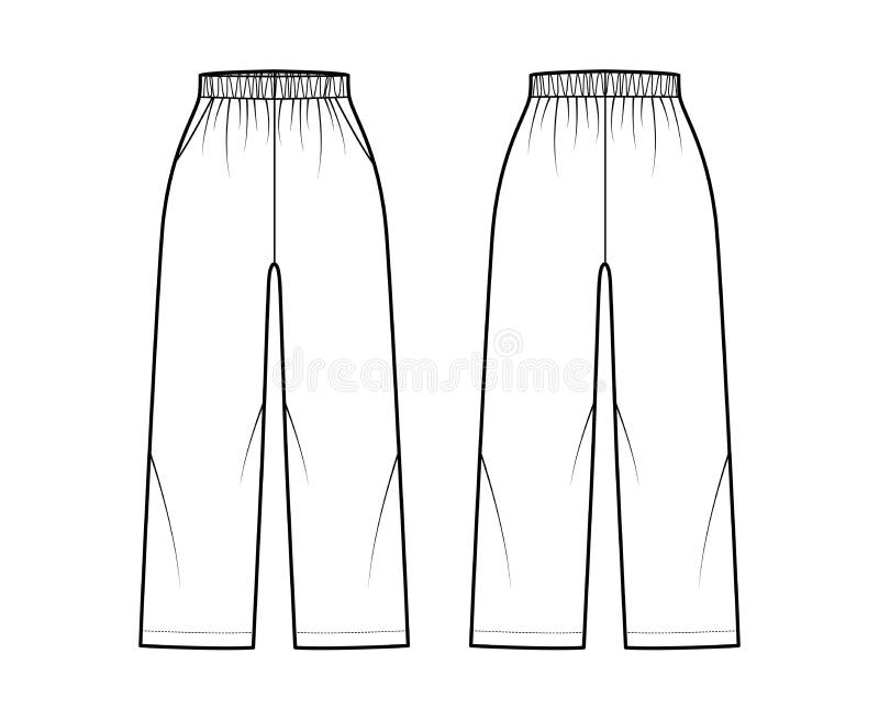 Pull-on Pants Sport Shorts Technical Fashion Illustration with Elastic ...