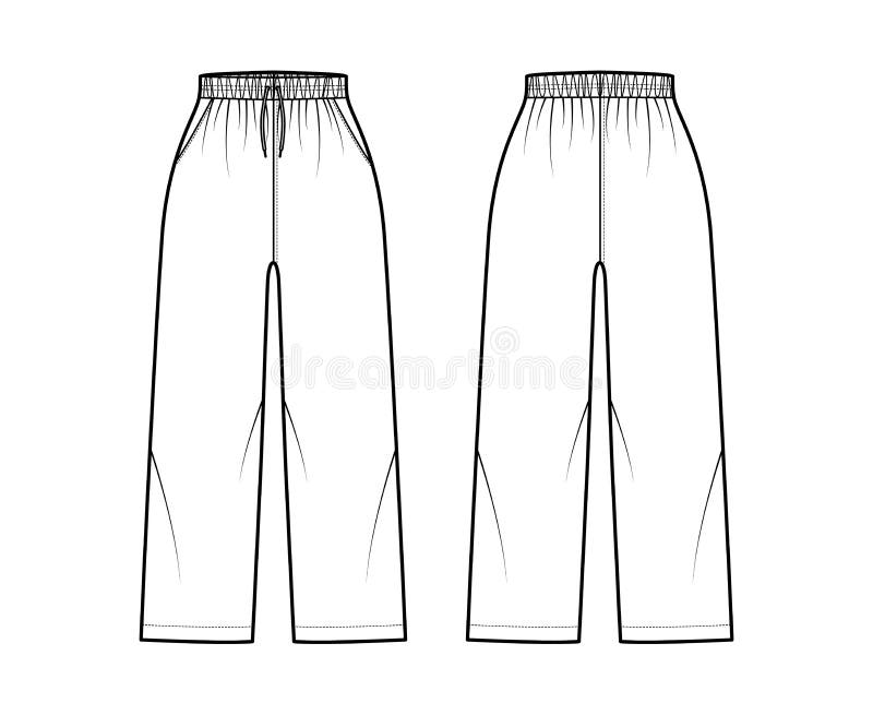 Pull-on Pants Sport Training Shorts Technical Fashion Illustration with ...