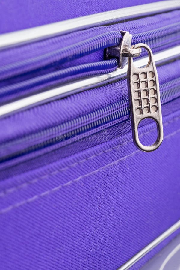 Pull Tab and Chain of a Zipper on a Violet Suitcase Stock Image Image