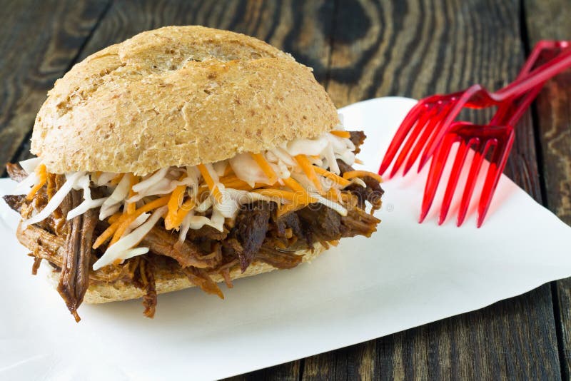 Pulled Pork Barbecue Sandwich with Cole Slaw Stock Photo Image of