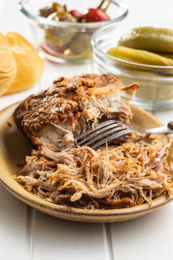 Pulled pork meat stock image. Image of meat, savory - 199651855