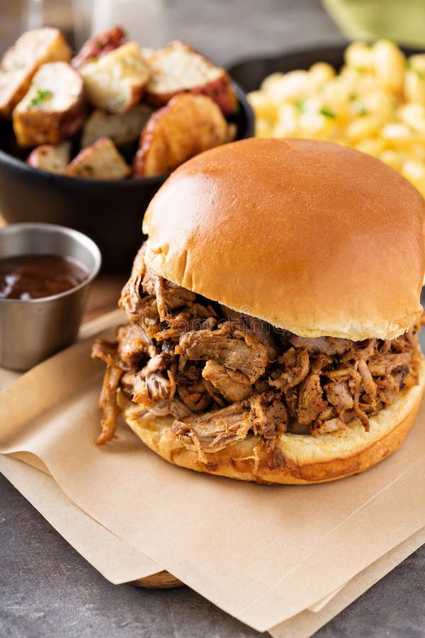 Pulled Pork Sandwich with Bbq Sauce Stock Photo Image of pulled