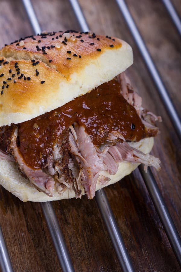 Pulled pork sandwich. stock image. Image of barbecue 90374915