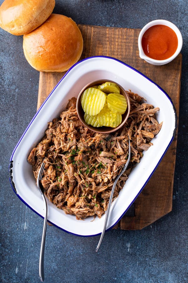 Pulled Pork on a Serving Platter, Ready To Eat Stock Photo Image of