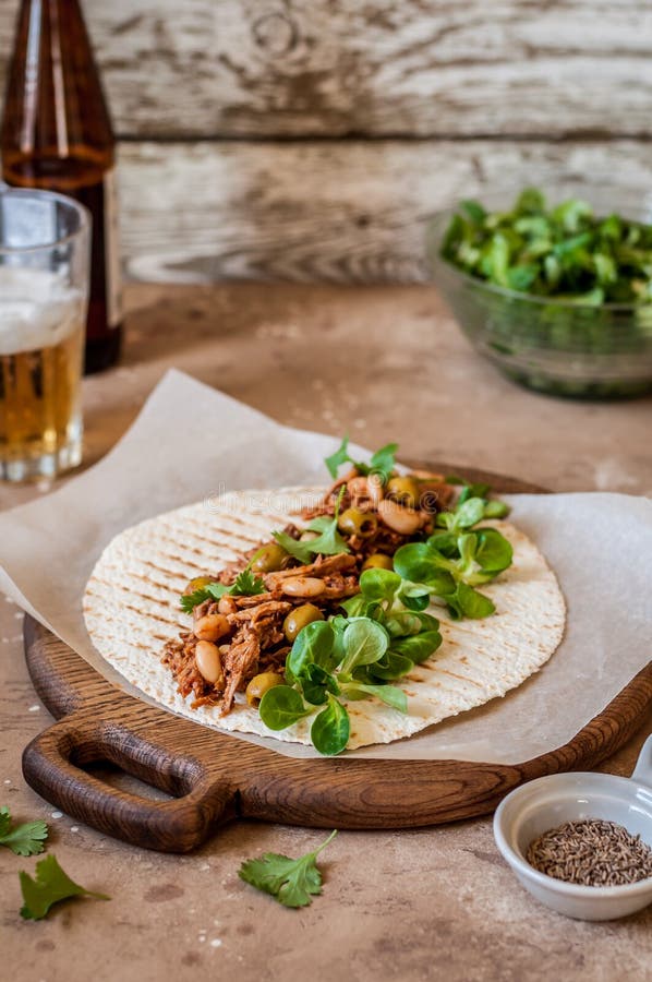 Pulled Pork Tortilla Wraps stock image. Image of beef 115631087